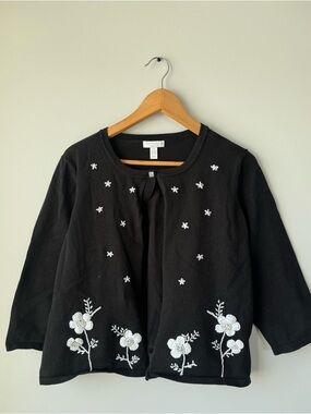 (2X) Charter club black embroidered cardigan sweater floral beaded